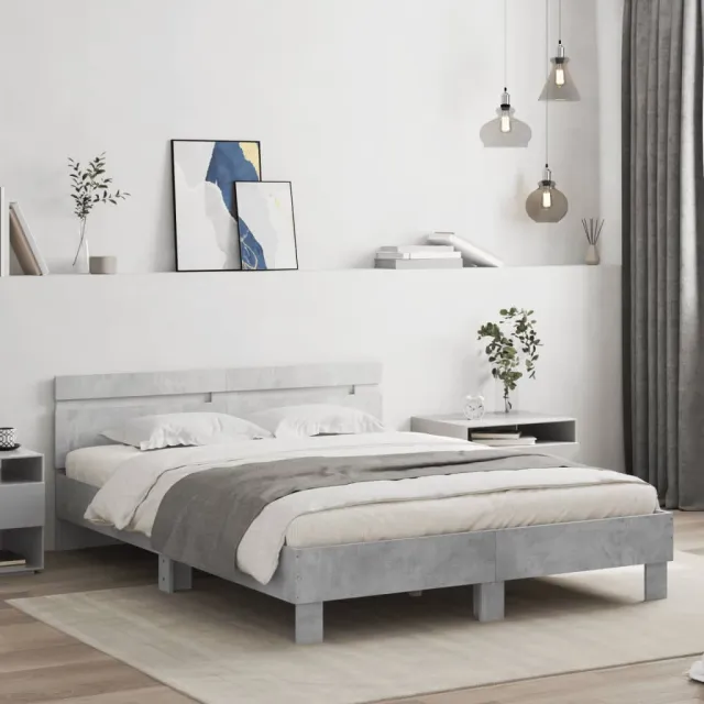 vidaXL Bedframe met hoofdeinde en LED betongrijs 140x190 cm grijs