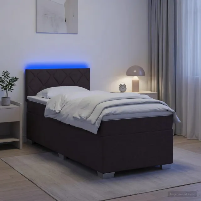 vidaXL Boxspring Bed met Matras en LED Donkerbruin 90 x 190 cm Stof