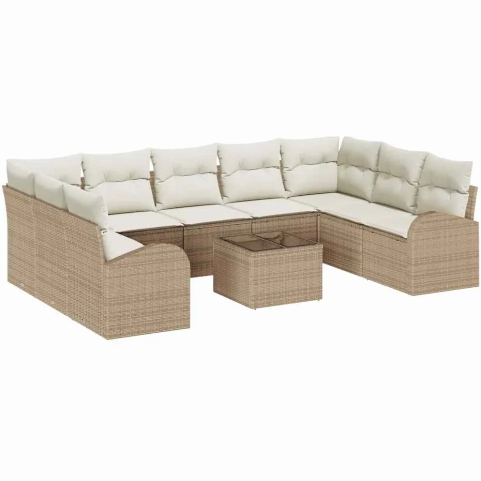 vidaXL Bankstel 10 st 9-zits Beige poly rattan