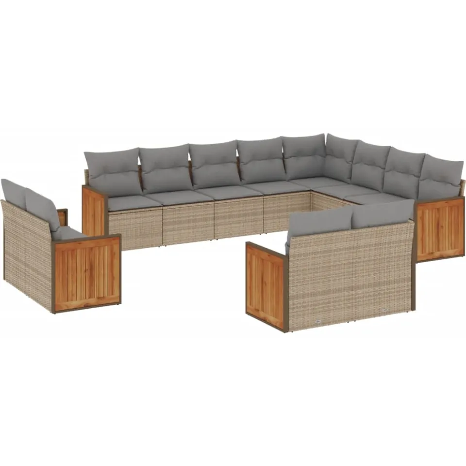 vidaXL 12-delige Loungeset met kussens poly rattan beige, foto 3