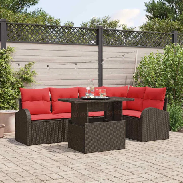 vidaXL Tuin Sofa Set 6 st 5-zits Bruin en Rood poly rattan