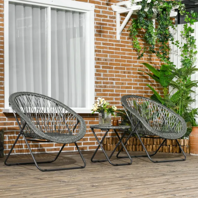 REDOM Balkonset - Opvouwbaar - Modern - Voor Balkon Of Tuin - Staal En Kunstrattan - Grijs