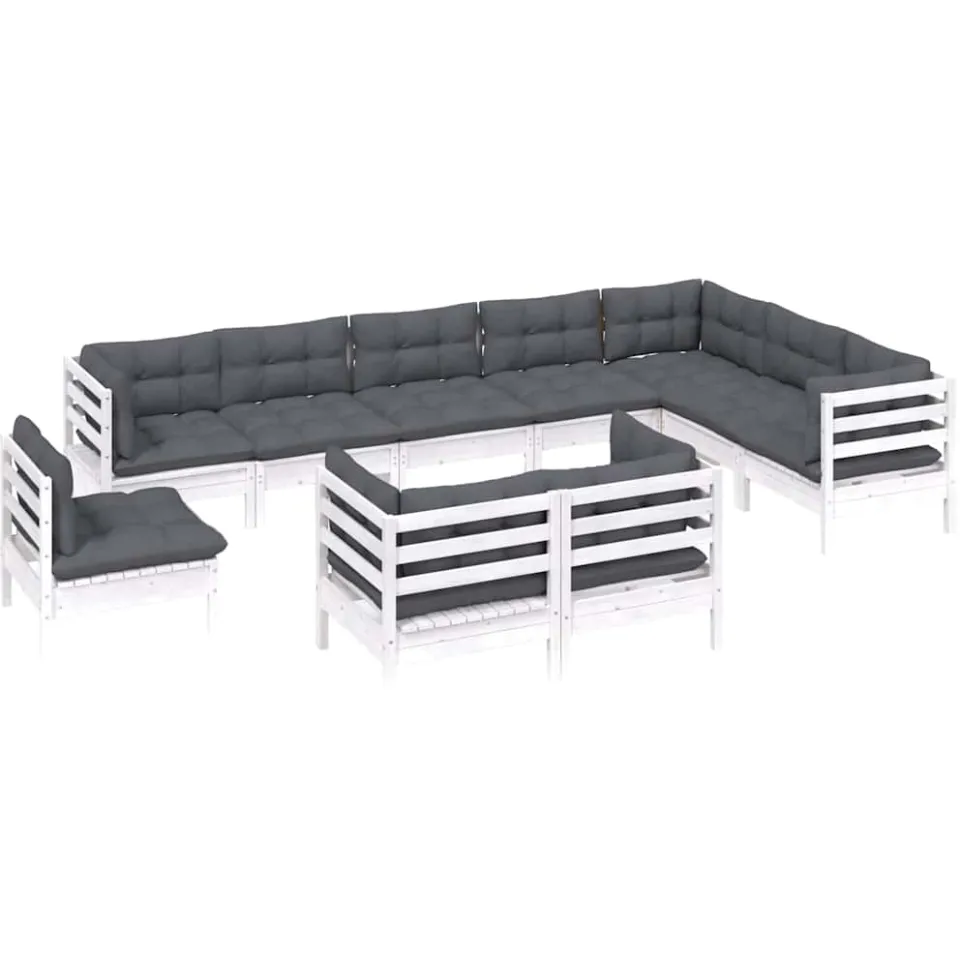 vidaXL 10-delige Loungeset met kussens massief grenenhout wit, foto 3