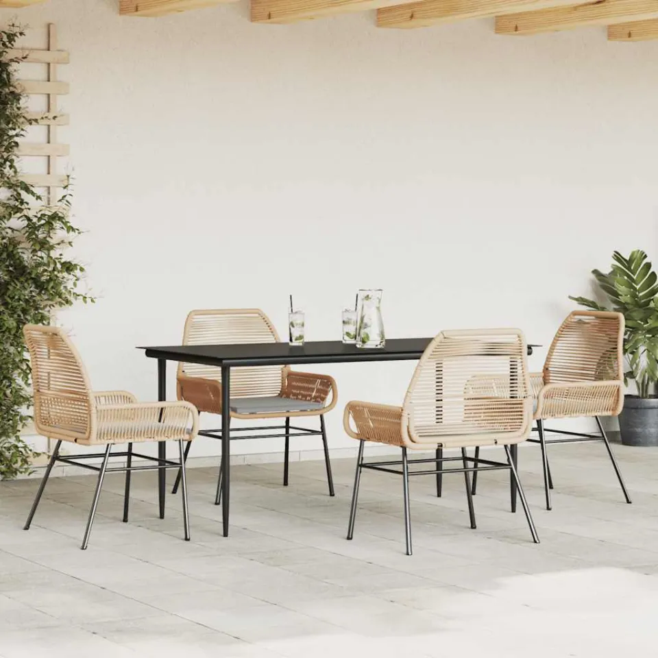 vidaXL 5-delige Tuinset met kussens poly rattan glas bruin, foto 2