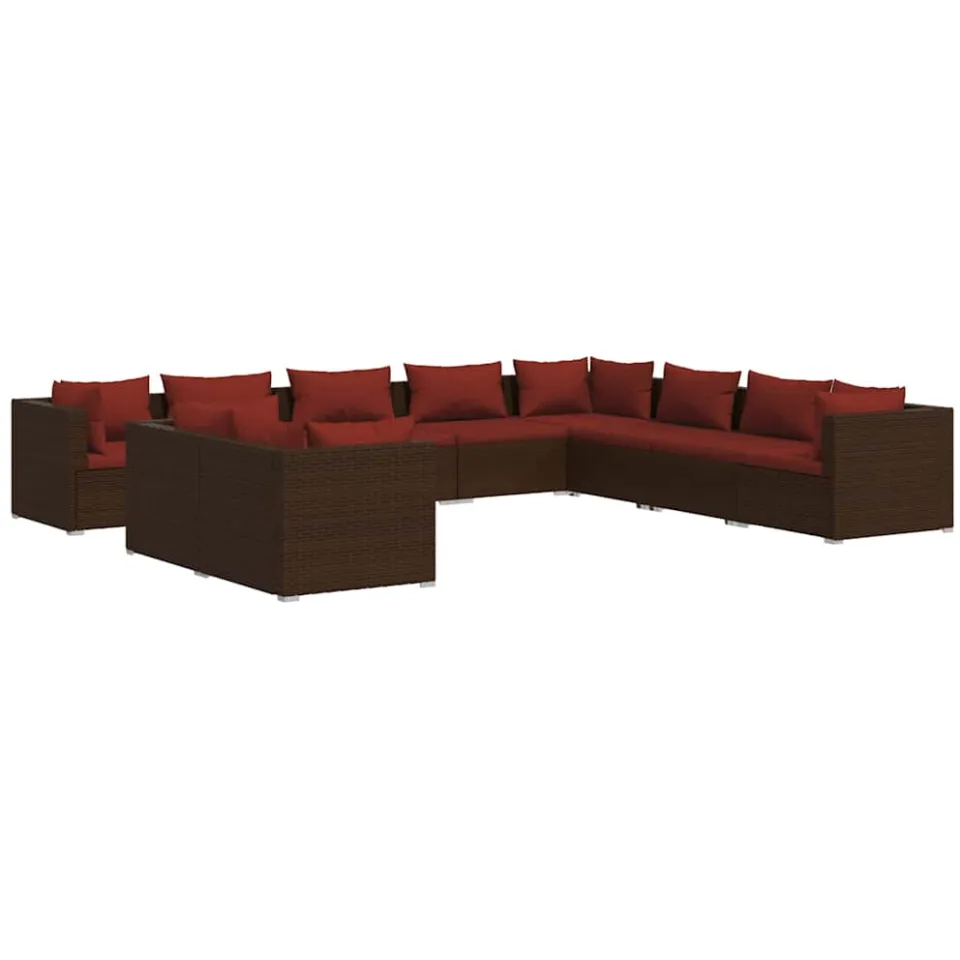 vidaXL 10-delige Loungeset met kussens poly rattan bruin, foto 4