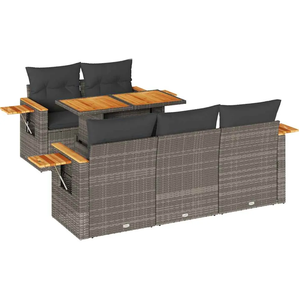 vidaXL 6-delige Loungeset met kussens poly rattan acacia grijs, foto 3