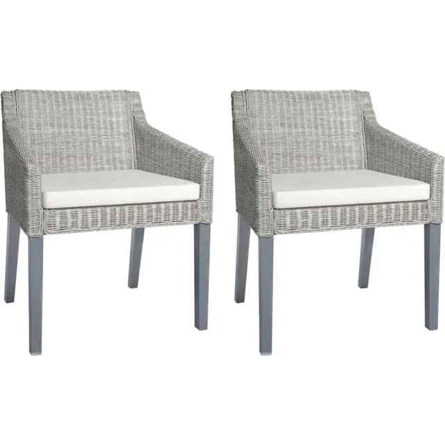 vidaXL Eetkamerstoelen 2 st met kussens natuurlijk rattan grijs