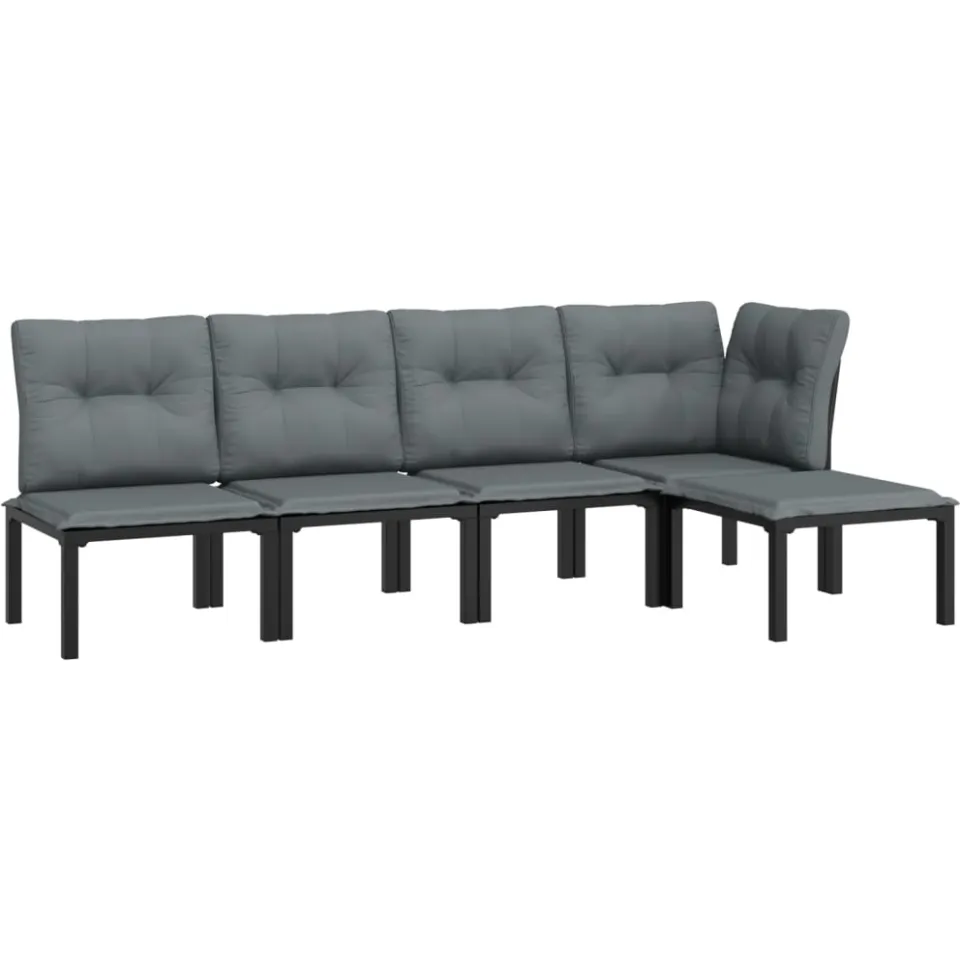 vidaXL 5-delige Loungeset poly rattan zwart en grijs