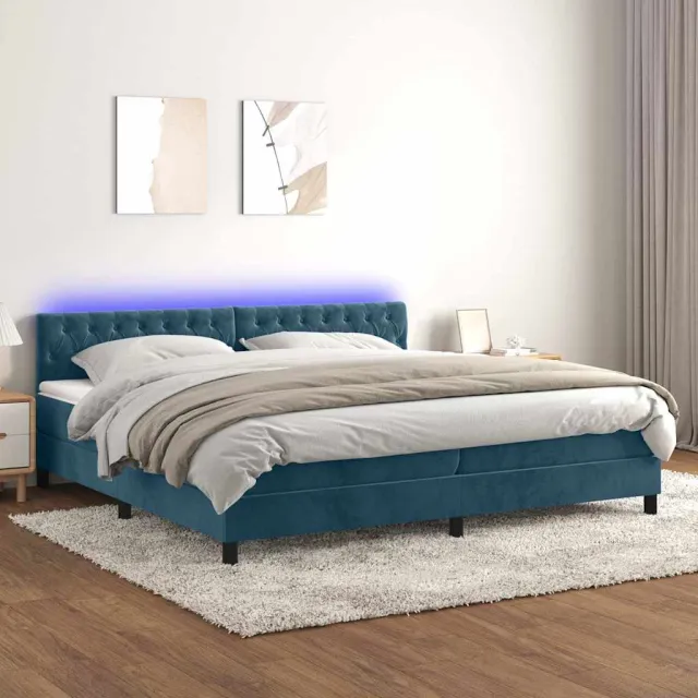 vidaXL Boxspring met matras en LED fluweel donkerblauw 200x200 cm blauw