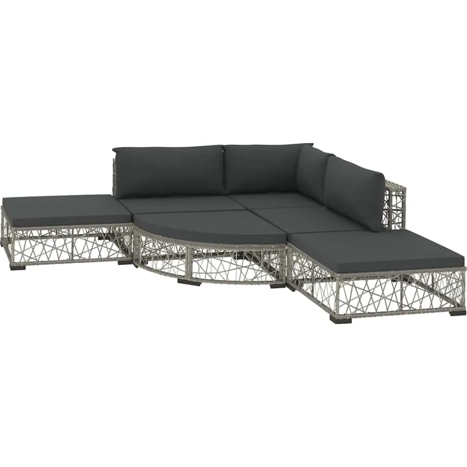 vidaXL 6-delige Loungeset met kussens poly rattan grijs