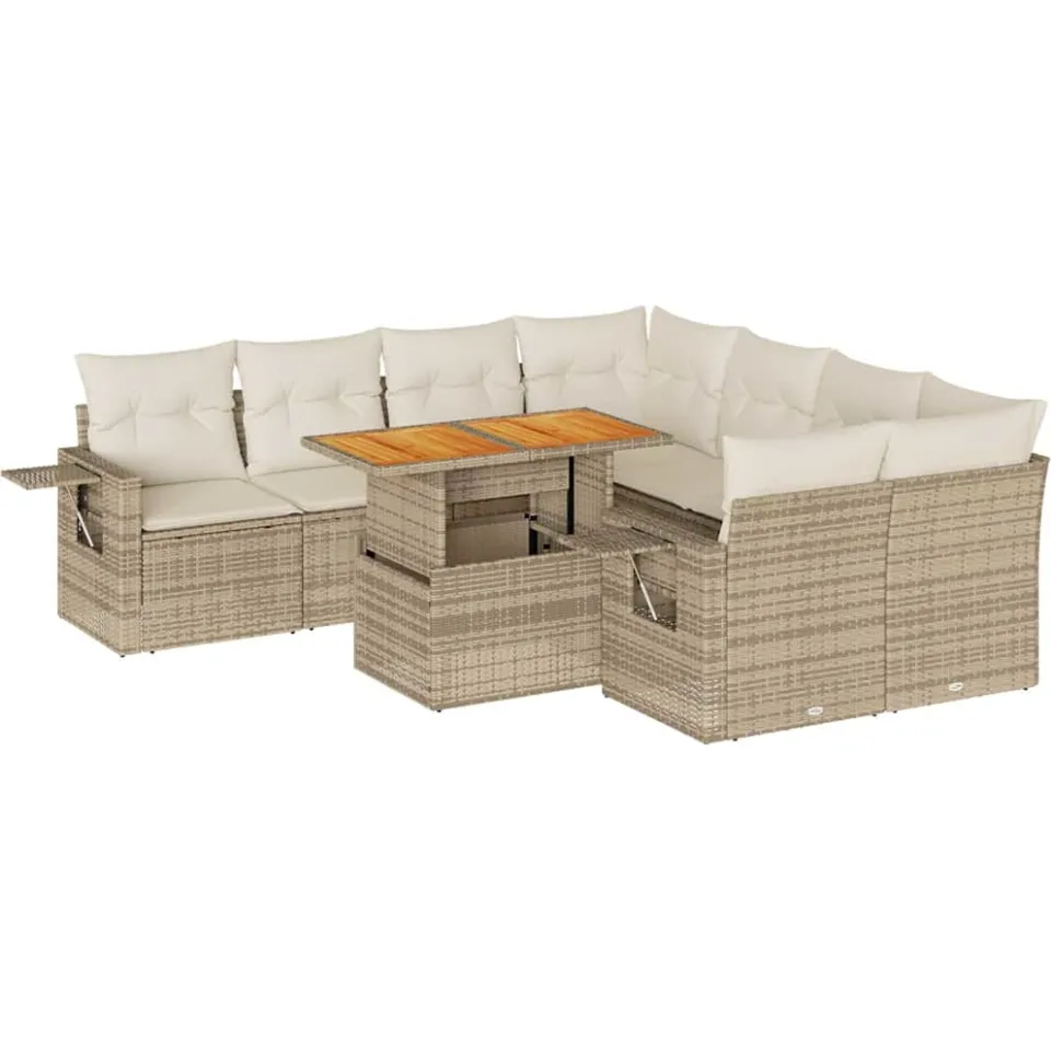 vidaXL 9-delige Loungeset met kussens poly rattan beige, foto 3