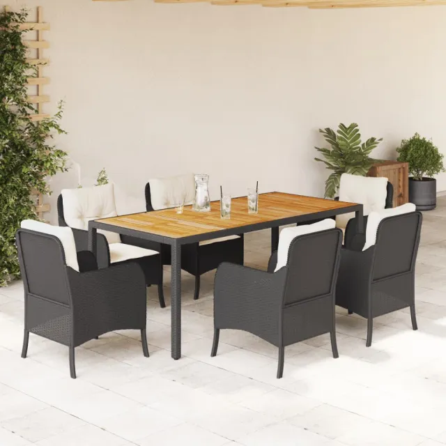 vidaXL 7-delige Tuinset met kussens poly rattan zwart, foto 2