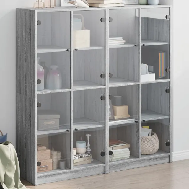 vidaXL Boekenkast met deuren 136x37x142 cm hout grijs sonoma eiken, foto 2