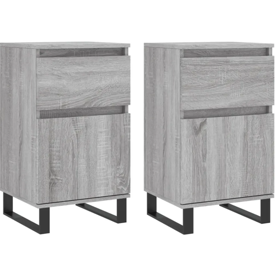 vidaXL Dressoirs 2 st 40x35x70 cm bewerkt hout grijs sonoma, foto 3