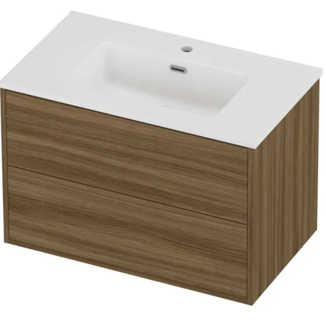 Proline Tribute Badmeubelset Porselein Elegant In Kader 80x46x54 cm Glans Wit Caramel Walnut Houtlook
