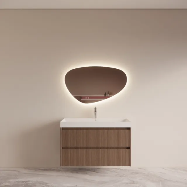 Boss & Wessing Badmeubelset BWS Riga Met Lako Wastafel Wit 100 cm Donker Eiken Japandi Bruin