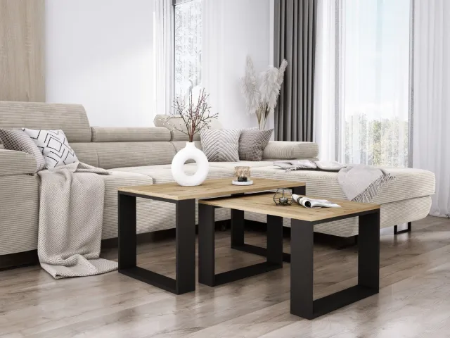 Meubel Square Salontafel Twinix - Eiken / Antraciet - Set van 2