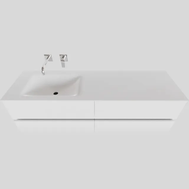 Boss & Wessing Badkamermeubel Solid Surface BWS Oslo 200x46 cm Mat Wit Wasbak Links (0 kraangaten, 4 lades)