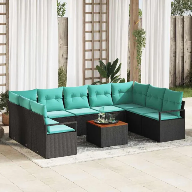 vidaXL Tuinbankenset 10 st Zwart poly rattan, foto 2
