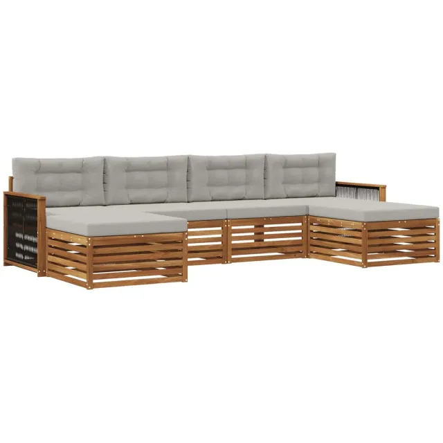 vidaXL Buiten - bank - set - 6 - st - 4-zits - Naturel - en - lichtgrijs Naturel en lichtgrijs