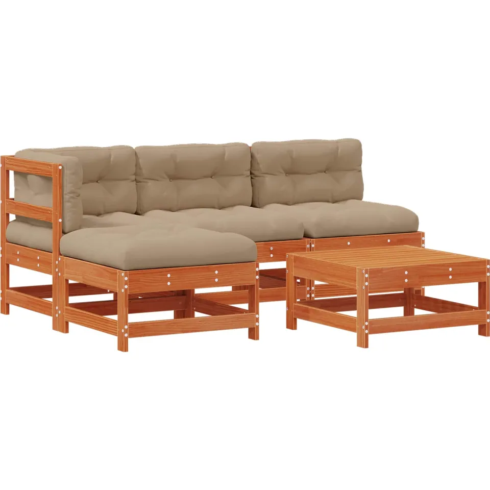 vidaXL Tuin loungeset 5 st Wasbruin Massief grenenhout bruin, foto 3