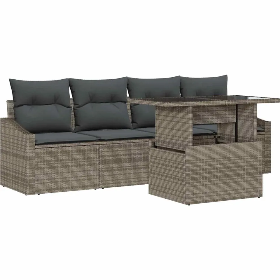vidaXL Tuin Sofa Set 5 st Grijs poly rattan, foto 4
