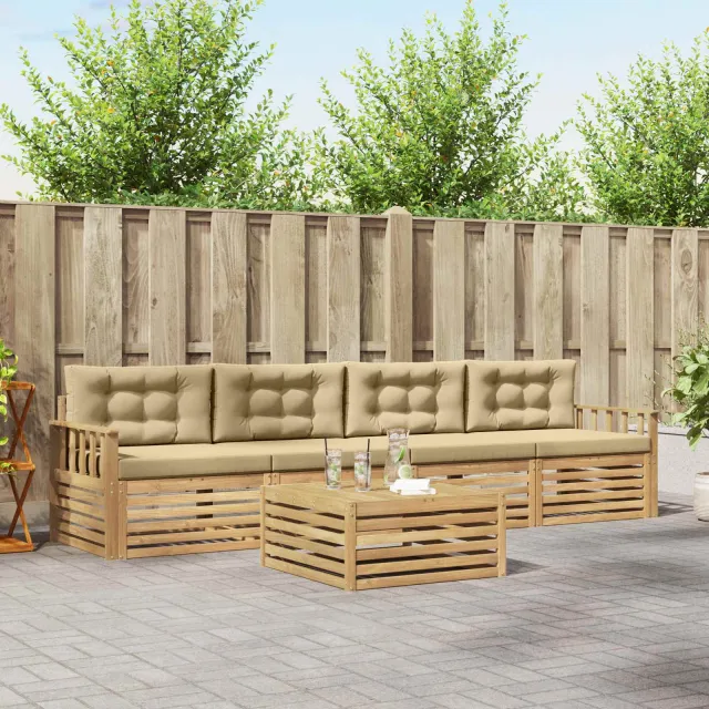 vidaXL Buiten bankenset 5 st 4-zits Wit en Beige Massief Acaciahout