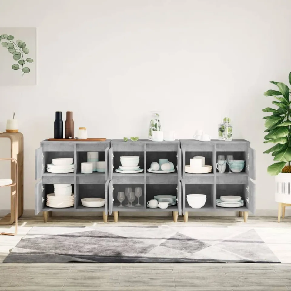 vidaXL Dressoirs 3 st 60x35x70 cm bewerkt hout betongrijs grijs, foto 3