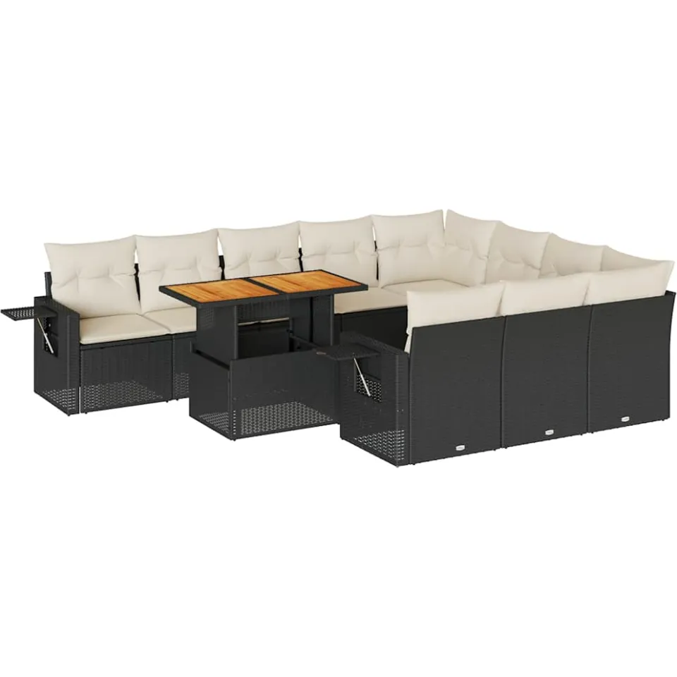 vidaXL 11-delige Loungeset met kussens poly rattan zwart, foto 3