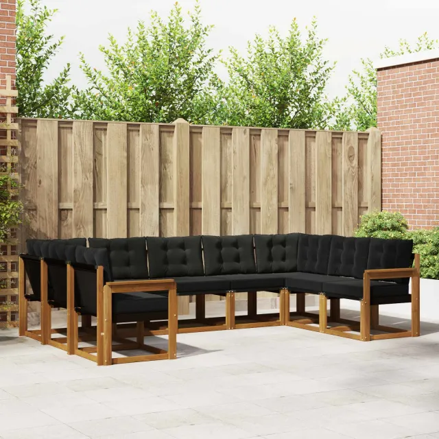 vidaXL Buiten bankenset 9 st 9-zits Naturel en Zwart