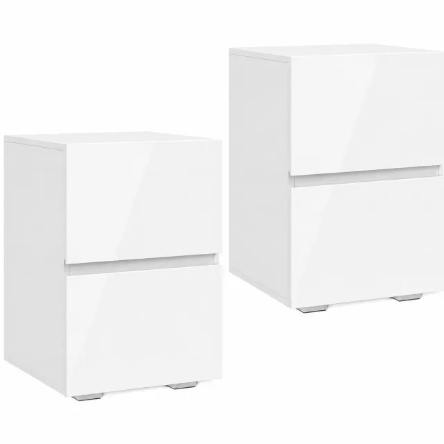 Homona Nachtkastje - Set van 2 - Met 2 lades - Hoogglans wit - 40 x 40 x 58 cm
