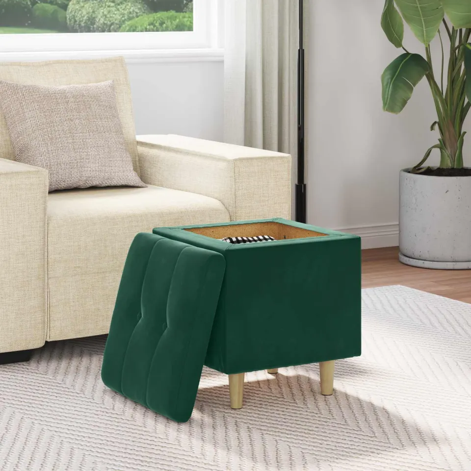 vidaXL Ottoman met Opbergruimte Donkergroen 40 x 40 x 45 cm Fluweel groen, foto 4