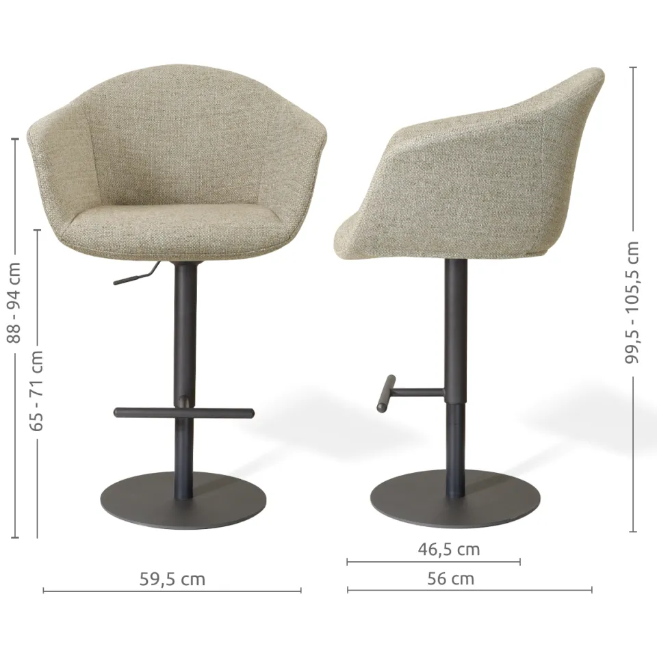 Nolon Niva-Otis draaibare tulp barkruk taupe melange - verstelbaar - mat zwart onderstel, foto 2