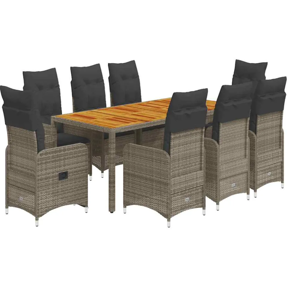 vidaXL 9-delige Bistroset met kussens poly rattan grijs, foto 3