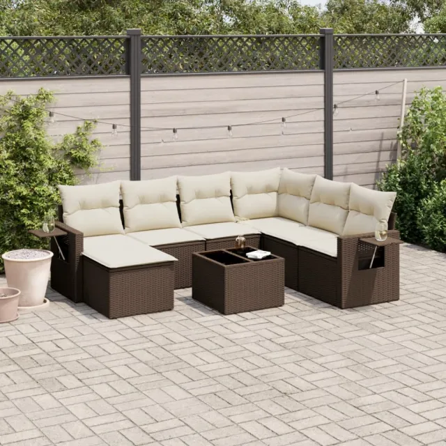 vidaXL 8-delige Loungeset met kussens poly rattan bruin, foto 2