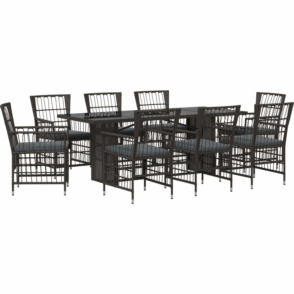 vidaXL Buiten eettafelset 9 st Zwart poly rattan, foto 3