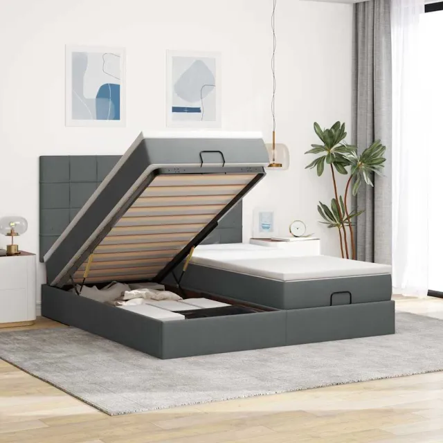 vidaXL Ottoman bed met matrassen 200x200cm stof donkergrijs grijs