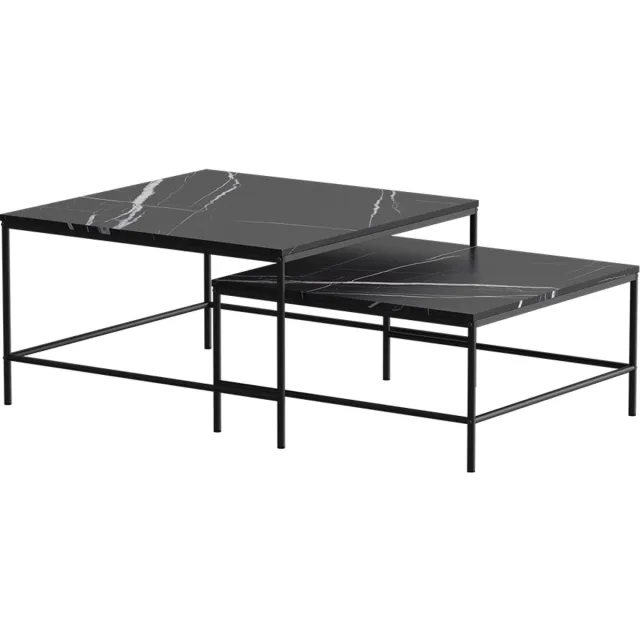 Vicco Ramio Salontafel set – 80 x 80 cm 2 delen Zwart marmer