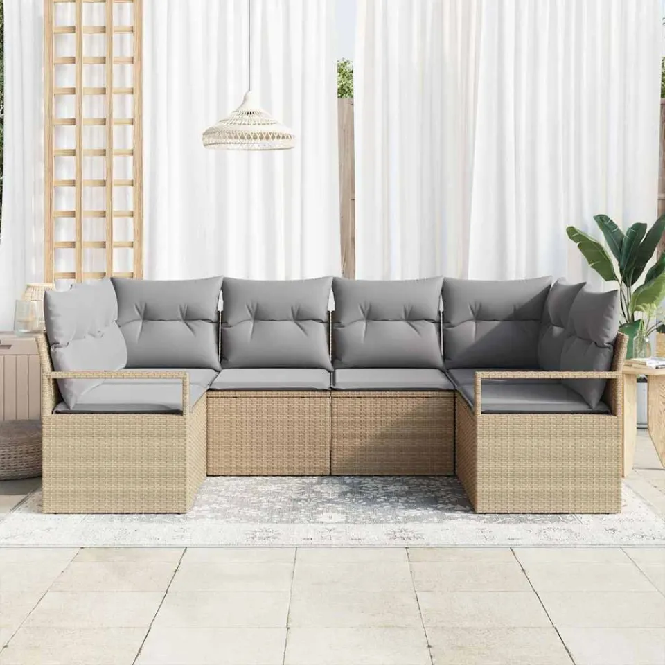 vidaXL Bankstel 6 st Beige poly rattan, foto 3