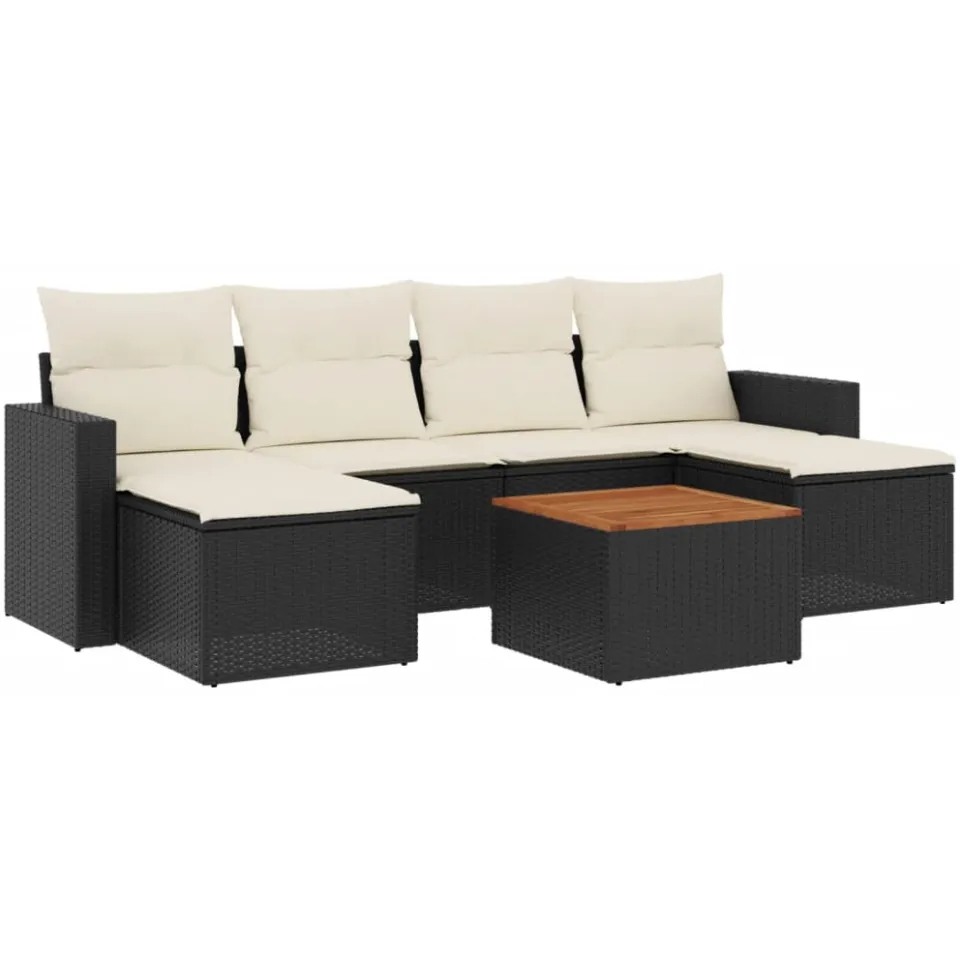 vidaXL 7-delige Loungeset met kussens poly rattan zwart, foto 3
