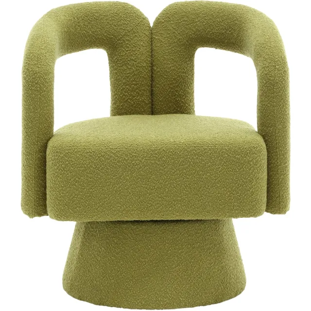 MUVANO 360 graden draaibare fauteuil - Olijfgroene bouclé accentstoel - Moderne loungestoel - 67x55x74 cm - Draaibaar - Woonkamer Olijfgroen