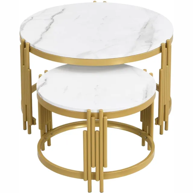 Happiq Salontafel Set - Modulaire Bijzettafels - Marmer - Wit Goud - Modern, Modulair, Rond Design
