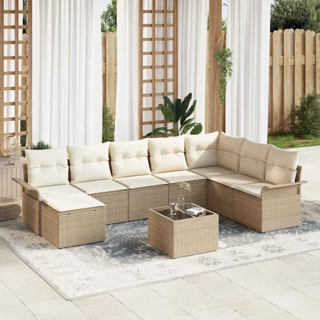 vidaXL Tuin Sofa Set 9 st Beige poly rattan, foto 2