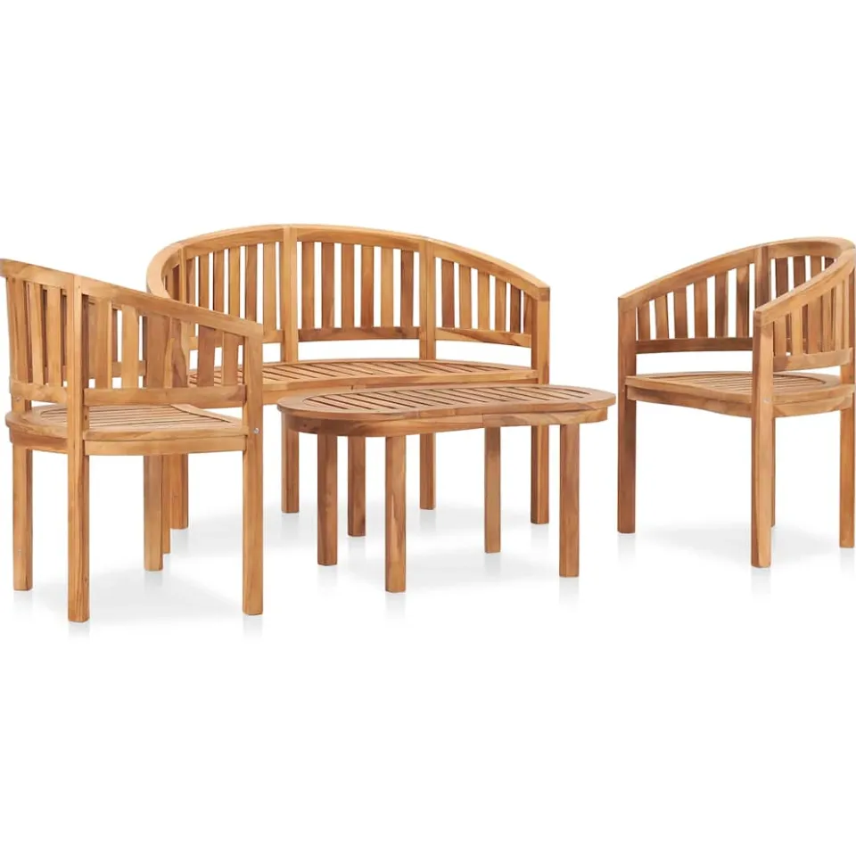 vidaXL 4-delige Loungeset banaanvormig massief teakhout bruin, foto 2