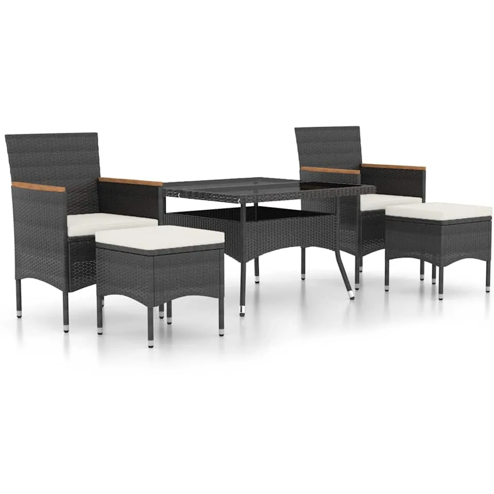 vidaXL 5-delige Tuinset poly rattan en gehard glas zwart, foto 3