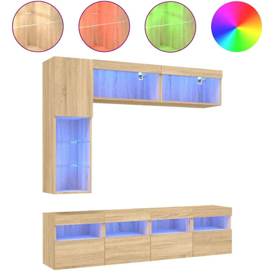vidaXL 7-delige Tv-wandmeubelset met LED-verlichting sonoma eikenkleur, foto 4