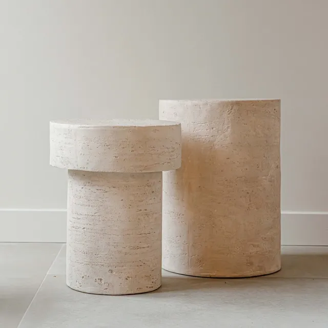 Indore Home Bijzettafel - Set van 2 - Romano - Travertin look - MgO Beige