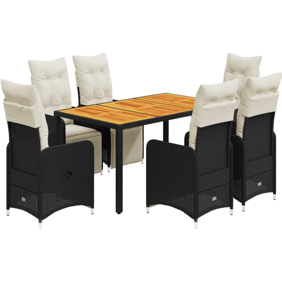 vidaXL 7-delige Bistroset met kussens poly rattan zwart, foto 3