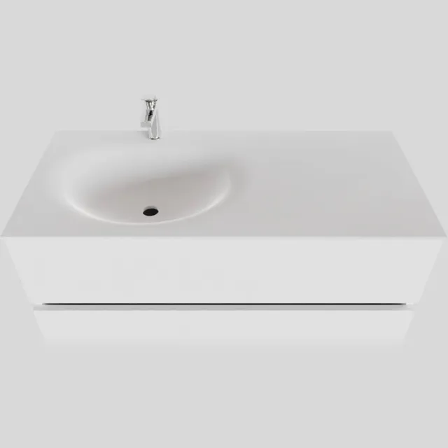 Boss & Wessing Badkamermeubel Solid Surface BWS Stockholm 100x46 cm Links Mat Wit (met 1 kraangat)