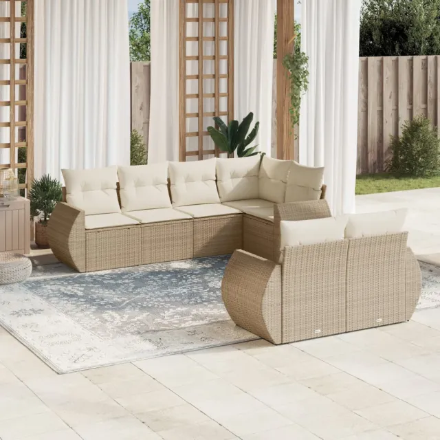 vidaXL 7-delige Loungeset met kussens poly rattan beige, foto 2